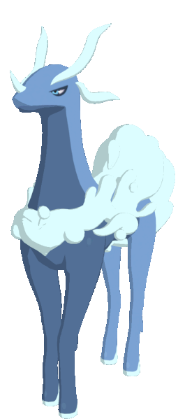 A gif of Oceara, a blue horse-like Temtem surrounded by white seafoam. It is standing very still with a proud posture.