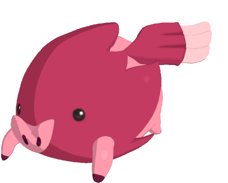 A gif of Pigepic, a pink pig-like Temtem with dot eyes and small wings. It is flapping its wings and snorting happily.